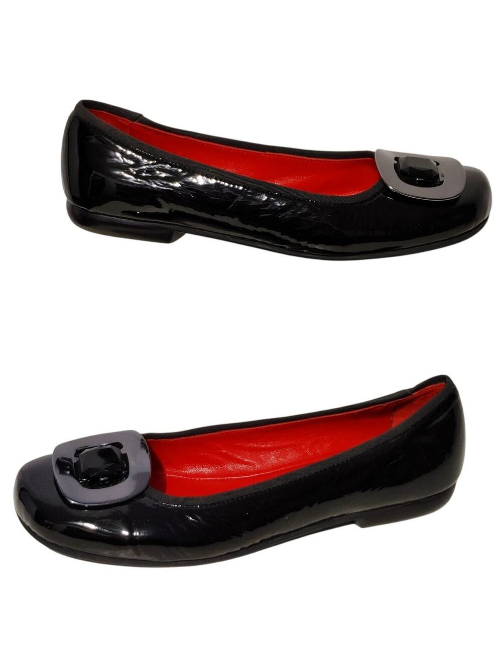 Amalfi by Rangoni Buckle Ballet Flats Round Toe Patent Leather Black Womens 7.5B